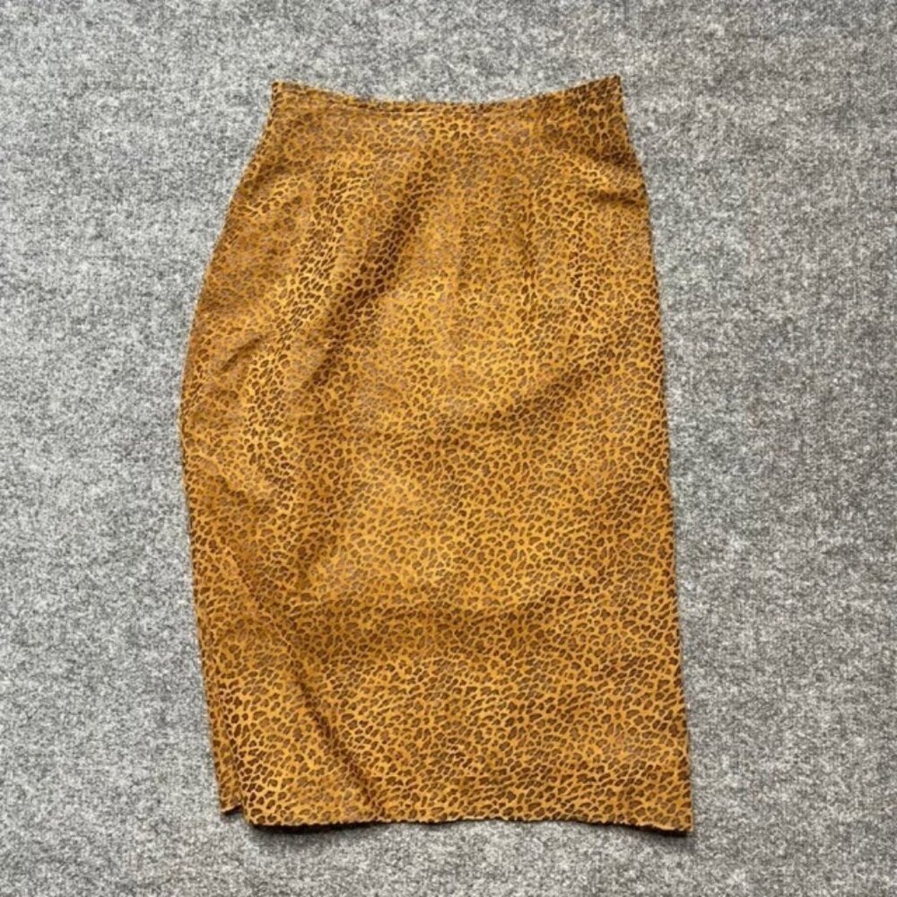 Cedars Womens Pencil Skirt Tan Brown Knee Length Suede Asymmetric Side Slit 8